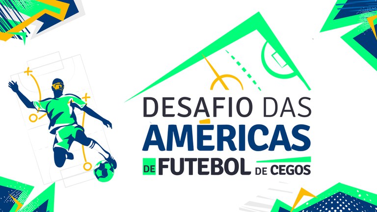 La imagen muestra el logo del evento, que es el nombre del torneo, dentro de un dibujo de una cancha de fútbol, ​​junto a un dibujo de un futbolista ciego. En las cuatro esquinas de la imagen hay coloridos diseños geométricos.